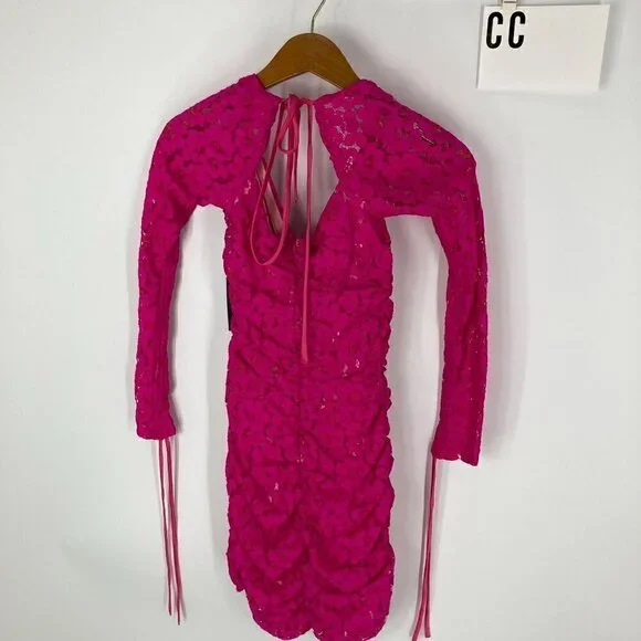 NWT Revolve h:ours pink lace ruched dress Francin bodycon style sz S Bar… - Picture 8 of 8